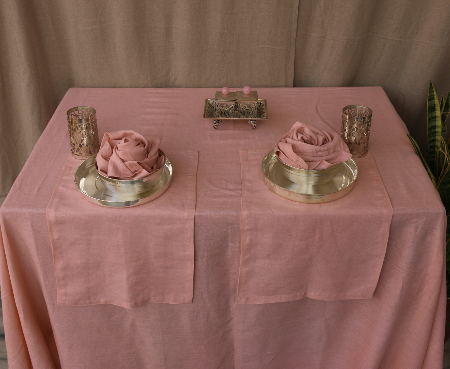 Pure Linen Table Cover |Dusty Pink